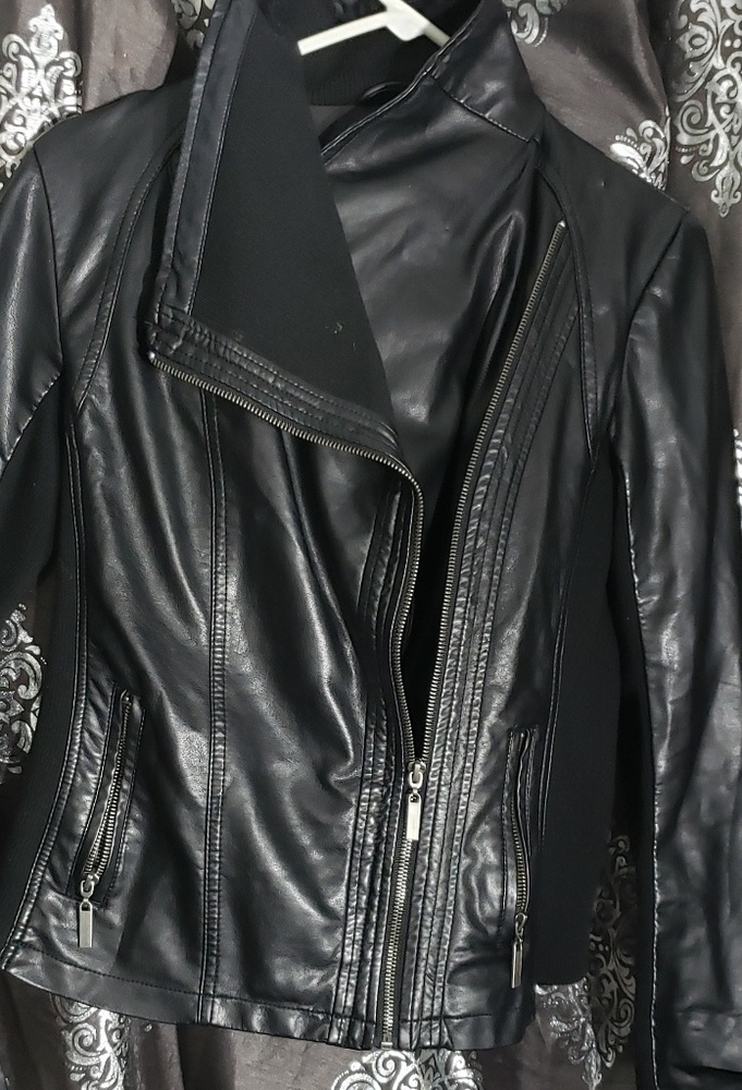 Faux leather black zip up biker jacket